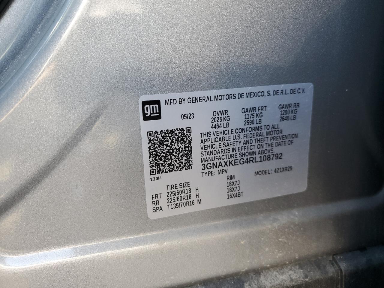 2024 CHEVROLET EQUINOX LT VIN:3GNAXKEG4RL108792