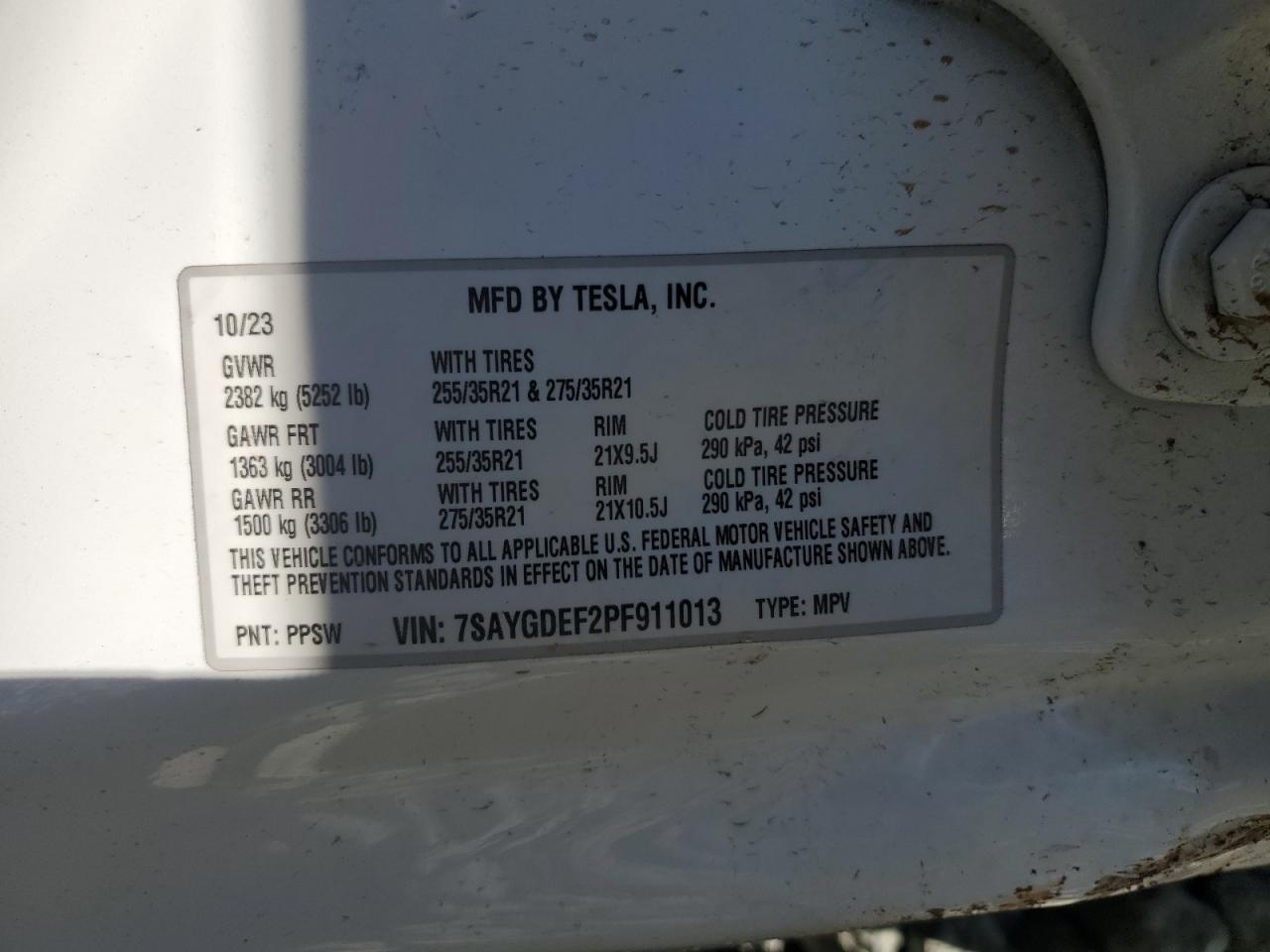 2023 TESLA MODEL Y  VIN:7SAYGDEF2PF911013