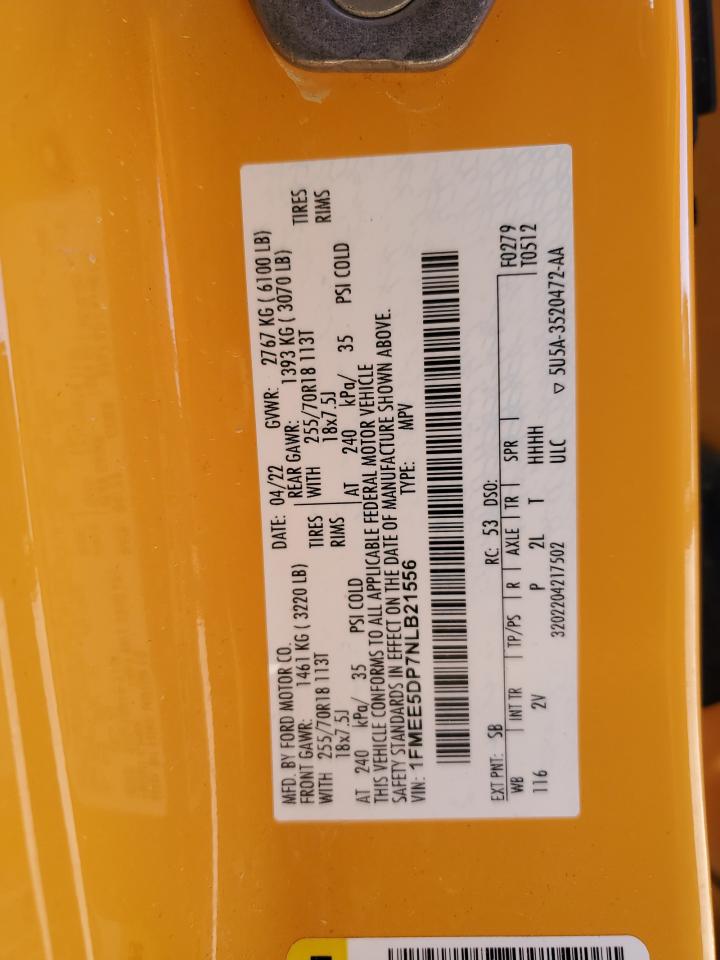 2022 FORD BRONCO BASE VIN:1FMEE5DP7NLB21556