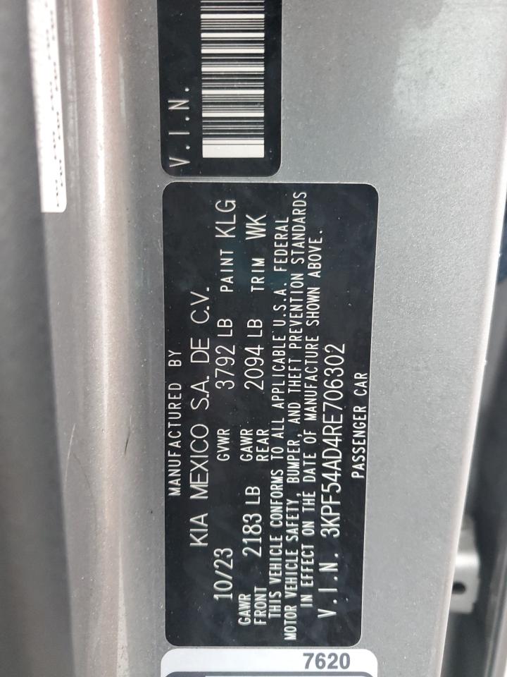 2024 KIA FORTE GT LINE VIN:3KPF54AD4RE706302