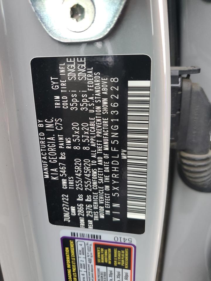 2022 KIA SORENTO EX VIN:5XYRHDLF5NG136228