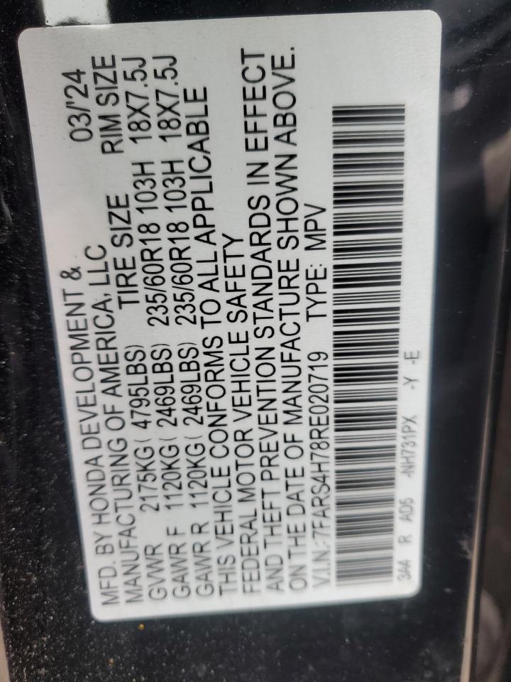 2024 HONDA CR-V EXL VIN:7FARS4H78RE020719