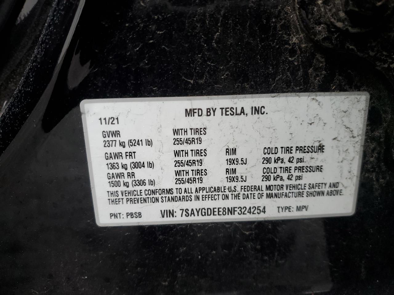 2022 TESLA MODEL Y  VIN:WDDSJ4GB5H9484269
