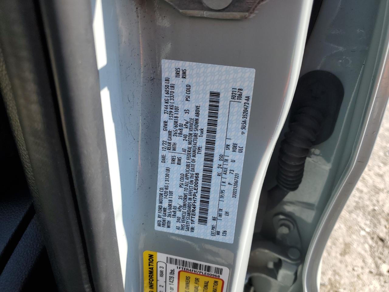 2023 FORD RANGER XL VIN:1FTER4FH7PLE00968