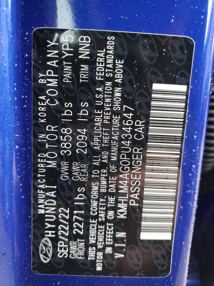 2023 HYUNDAI ELANTRA SEL VIN:KMHLM4AG0PU434647