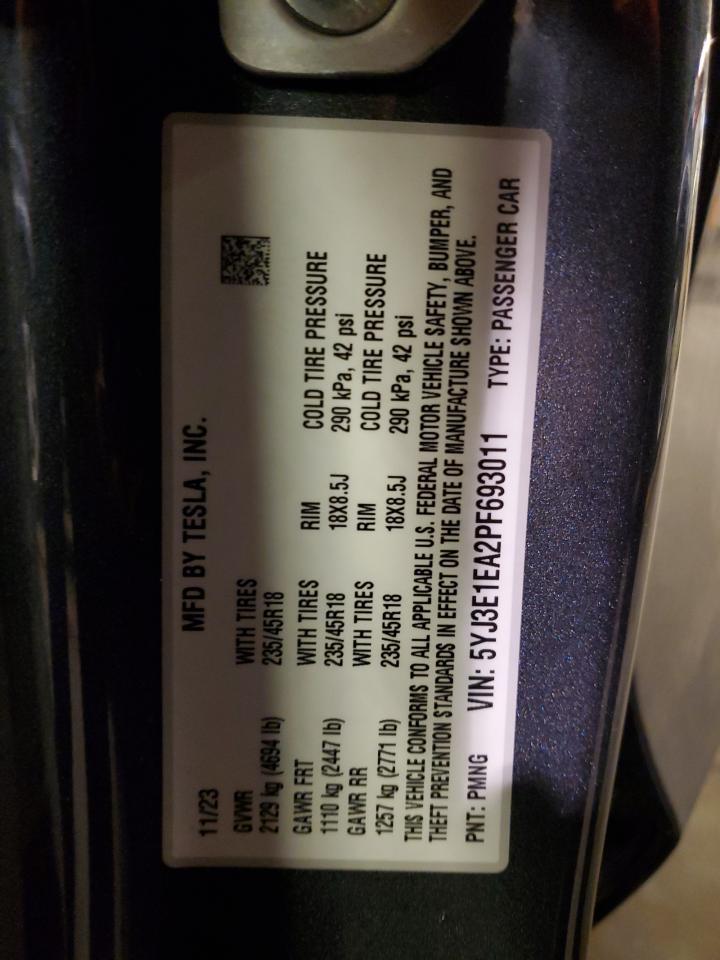2023 TESLA MODEL 3  VIN:5YJ3E1EA2PF693011