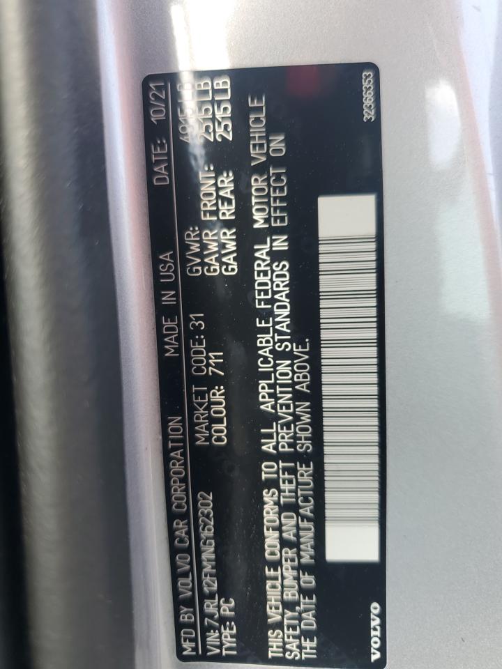 2022 VOLVO S60 B5 R-DESIGN VIN:7JRL12FM1NG162302