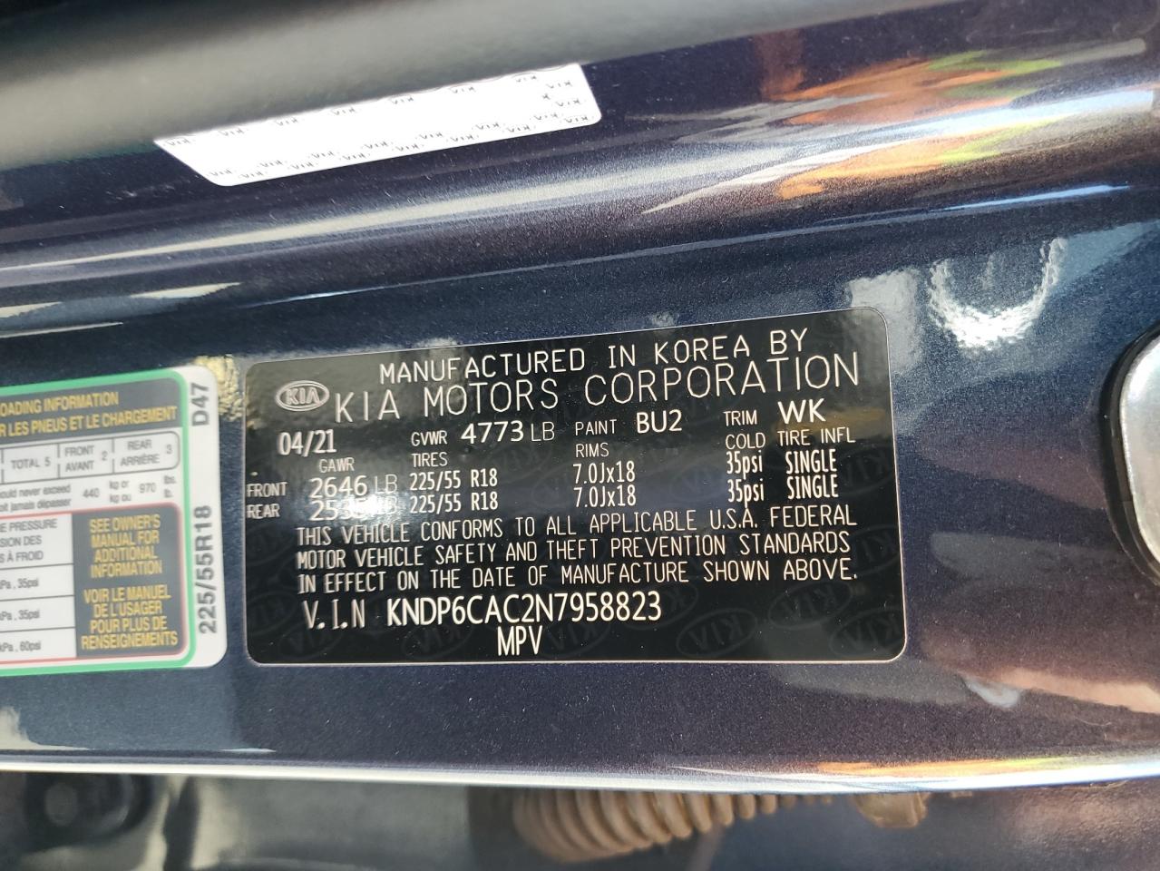 2022 KIA SPORTAGE S VIN:KNDP6CAC2N7958823