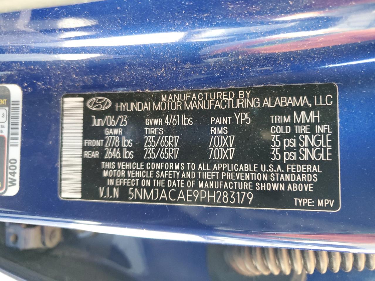 2023 HYUNDAI TUCSON SE VIN:5NMJACAE9PH283179