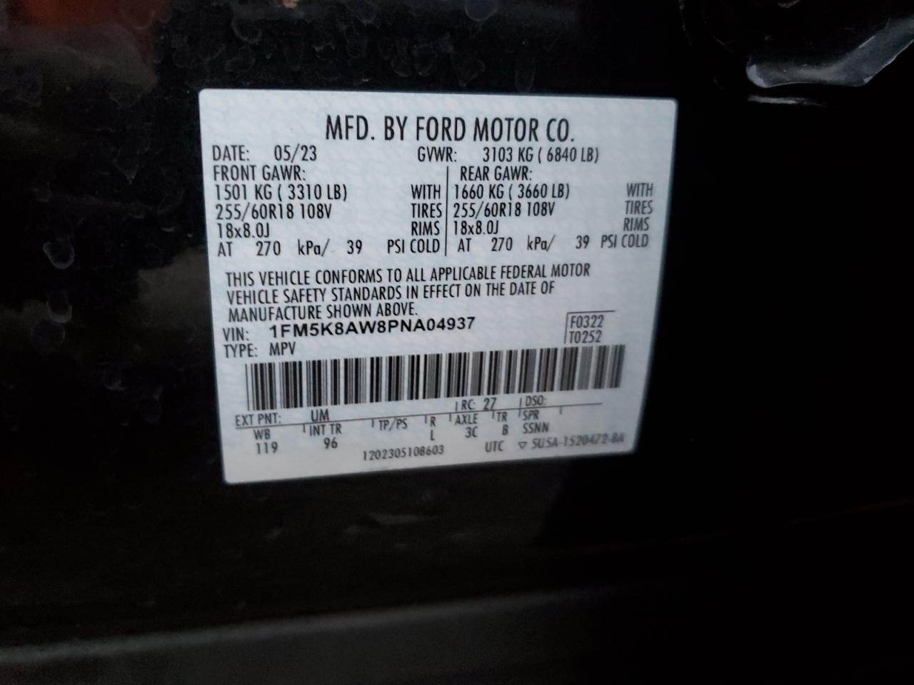 2023 FORD EXPLORER POLICE INTERCEPTOR VIN:1FM5K8AW8PNA04937