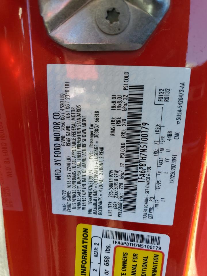 2022 FORD MUSTANG  VIN:1FA6P8TH7N5100179