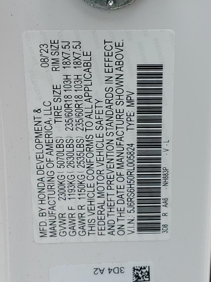 2024 HONDA CR-V SPORT VIN:5J6RS6H50RL005824