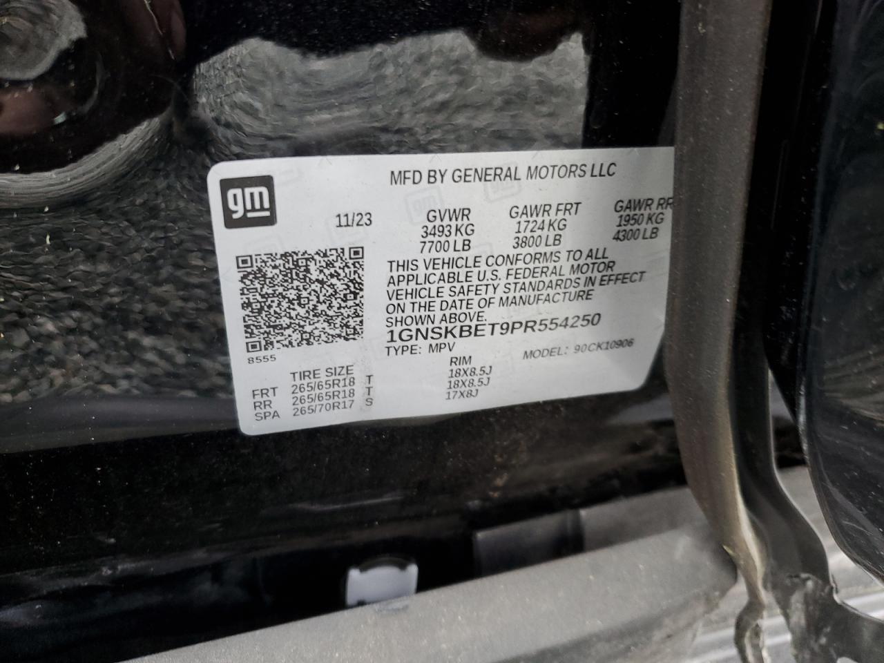 2023 CHEVROLET SUBURBAN K1500 LS VIN:1GNSKBET9PR554250