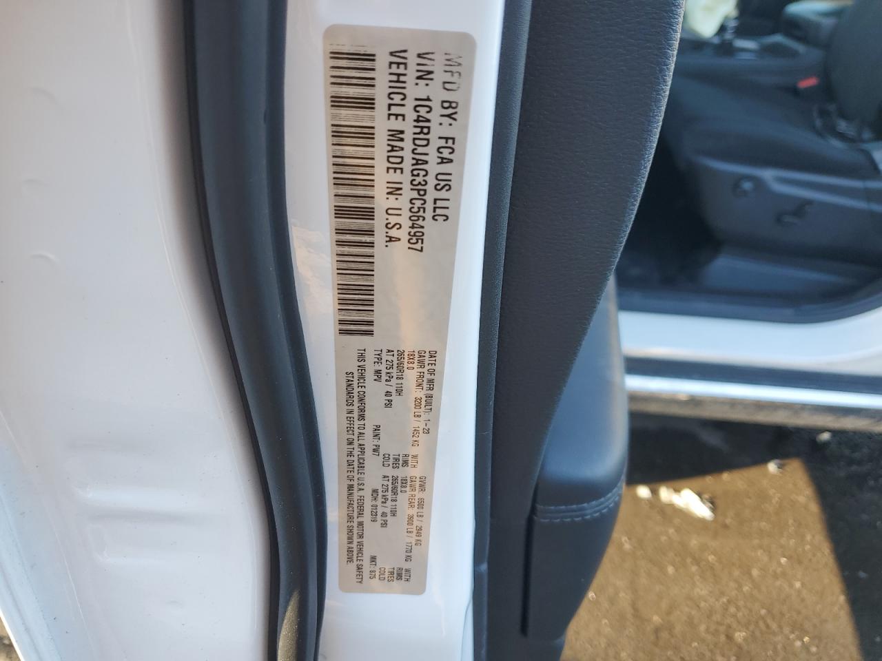 2023 DODGE DURANGO SXT VIN:1C4RDJAG3PC564957