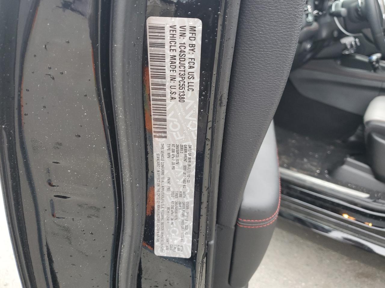 2023 DODGE DURANGO R/T VIN:1C4SDJCT3PC551380