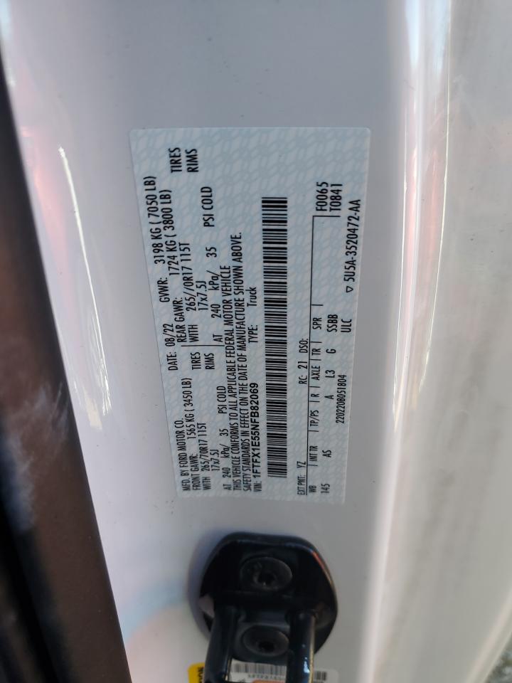 2022 FORD F150 SUPER CAB VIN:1FTFX1E55NFB82069