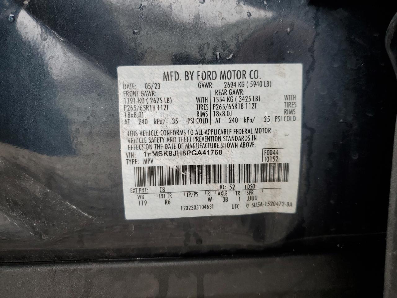 2023 FORD EXPLORER TIMBERLINE VIN:1FMSK8JH8PGA41768
