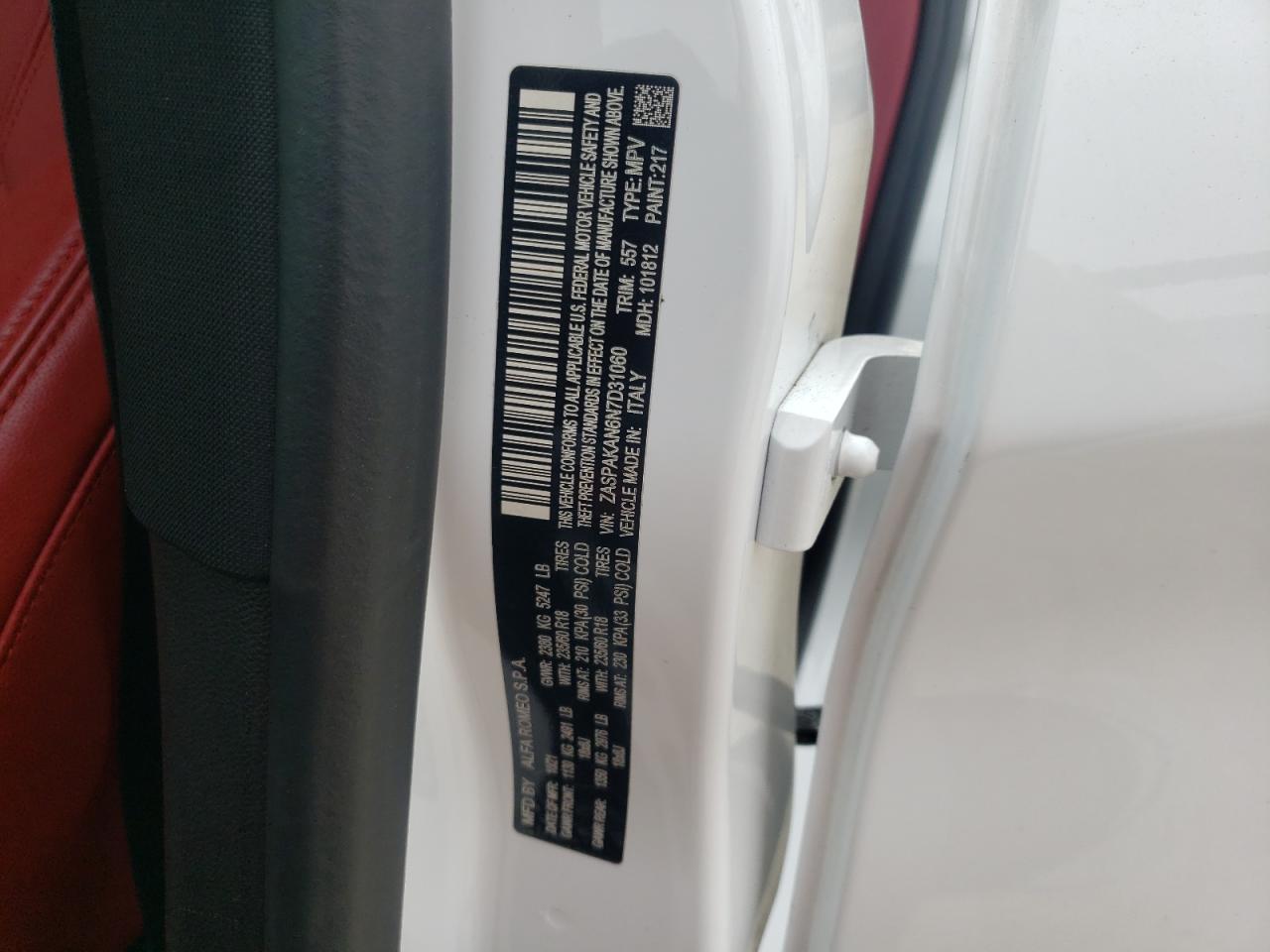 2022 ALFA ROMEO STELVIO  VIN:ZASPAKAN6N7D31060