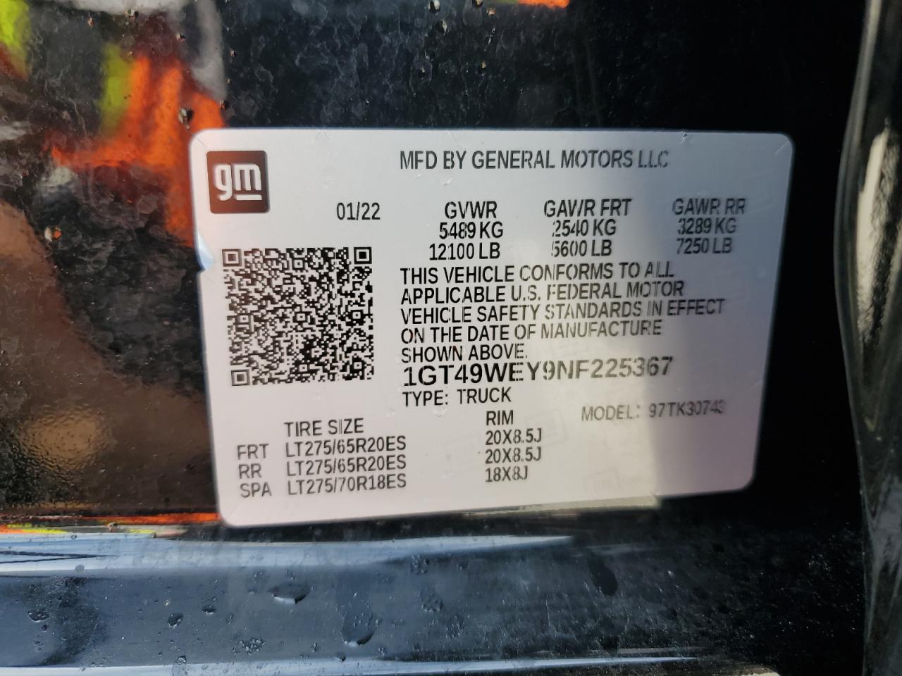 2022 GMC SIERRA K3500 DENALI VIN:1GT49WEY9NF225367