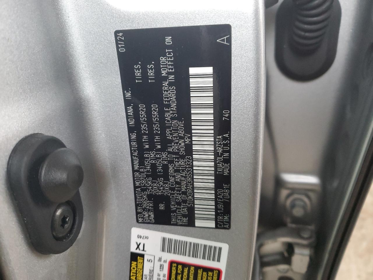 2024 TOYOTA HIGHLANDER LE VIN:5TDKDRAH3RS531323