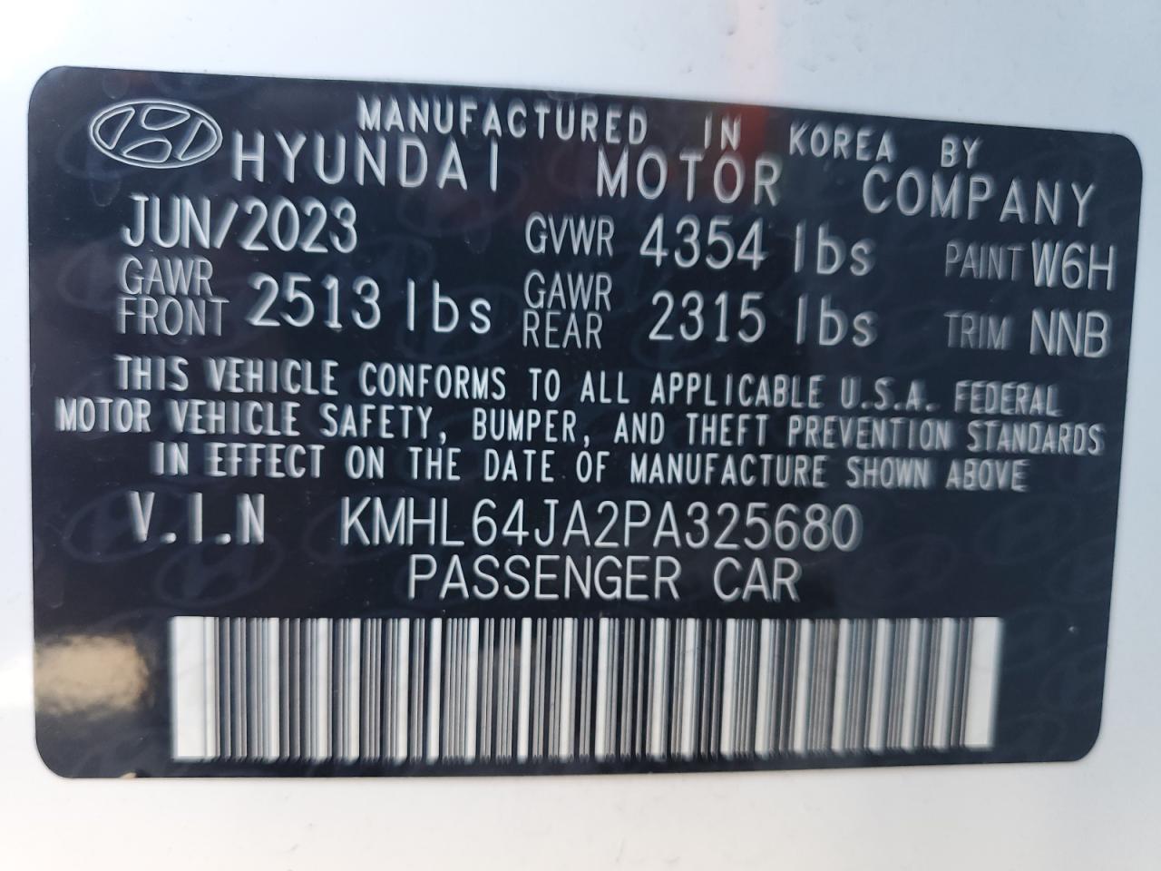 2023 HYUNDAI SONATA SEL VIN:KMHL64JA2PA325680