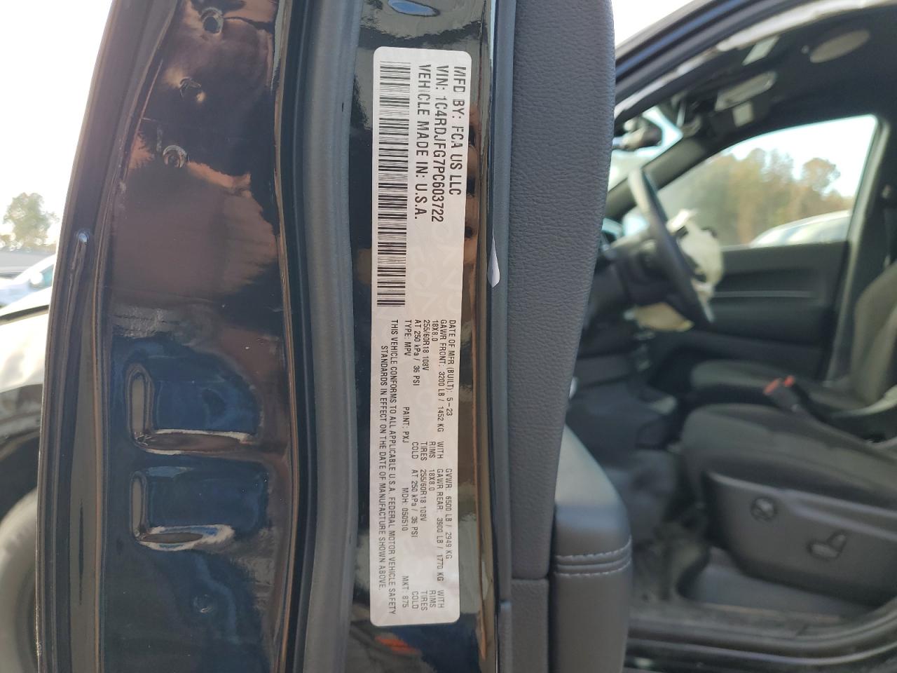 2023 DODGE DURANGO PURSUIT VIN:1C4RDJFG7PC603722