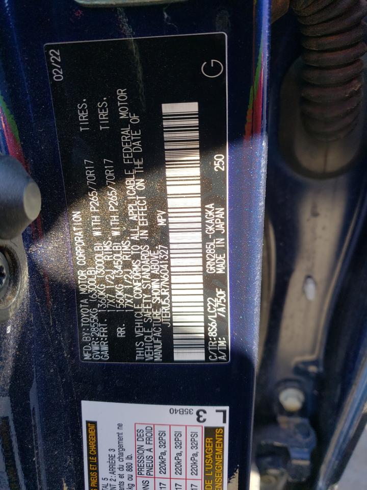 2022 TOYOTA 4RUNNER SR5 PREMIUM VIN:JTERU5JR7N6041327