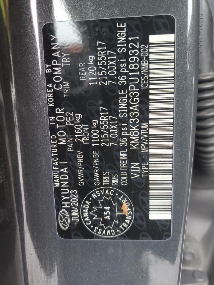 2023 HYUNDAI KONA SEL VIN:KM8K33AG3PU189321