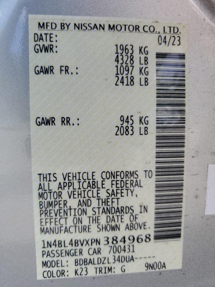 2023 NISSAN ALTIMA S VIN:1N4BL4BVXPN384968