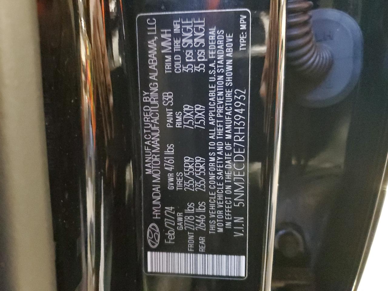 2024 HYUNDAI TUCSON LIMITED VIN:5NMJECDE7RH394932