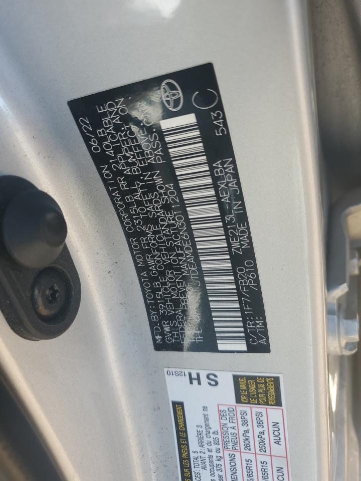 2022 TOYOTA COROLLA LE VIN:JTDEAMDE6N3011204