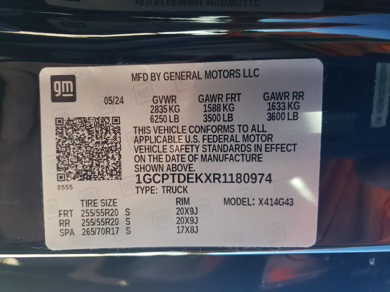 2024 CHEVROLET COLORADO Z71 VIN:1GCPTDEKXR1180974