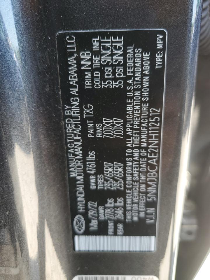 2022 HYUNDAI TUCSON SEL VIN:5NMJBCAE2NH112512
