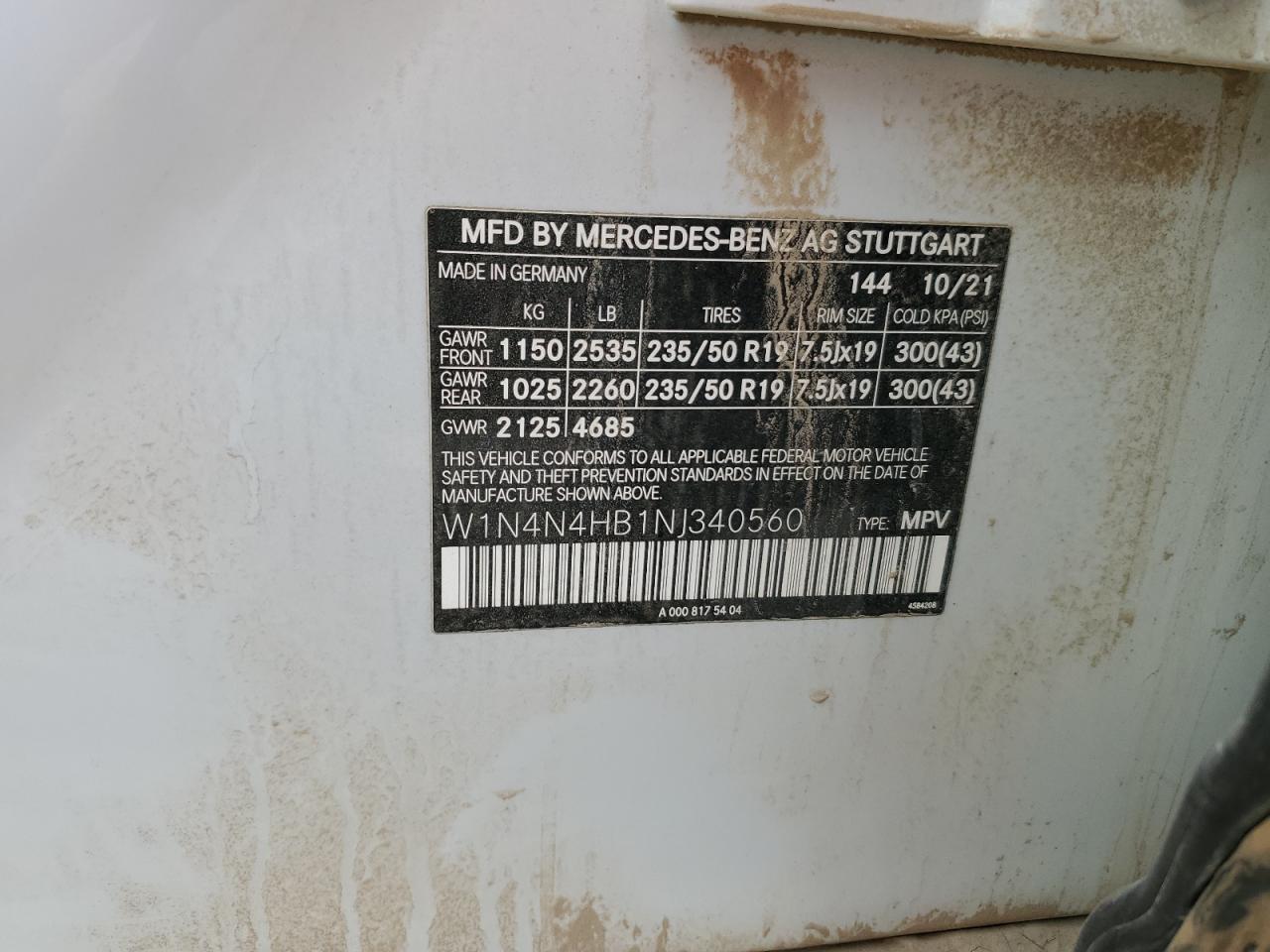 2022 MERCEDES-BENZ GLA 250 4MATIC VIN:W1N4N4HB1NJ340560