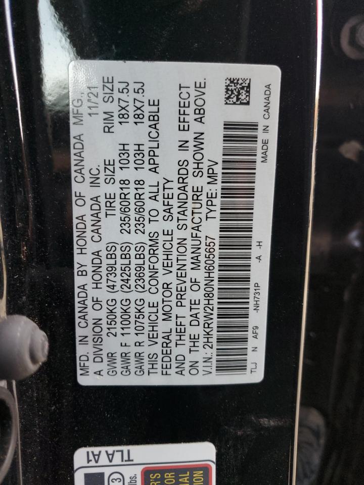 2022 HONDA CR-V EXL VIN:2HKRW2H80NH605657