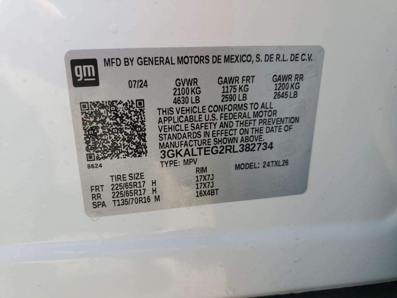 2024 GMC TERRAIN SLE VIN:3GKALTEG2RL382734