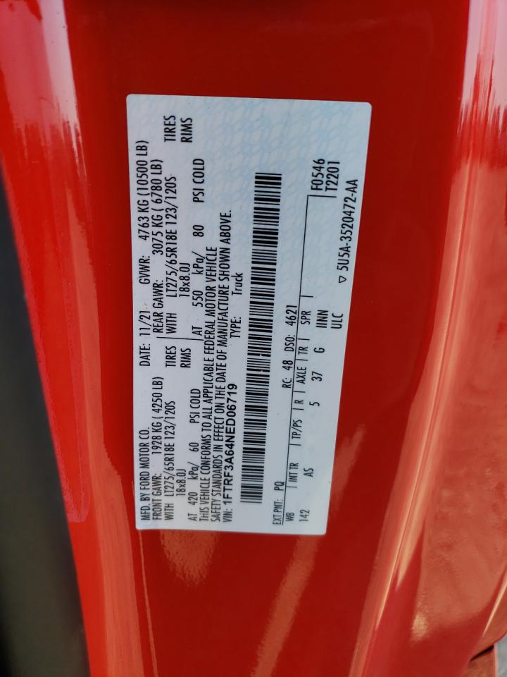 2022 FORD F350 SUPER DUTY VIN:1FTRF3A64NED06719