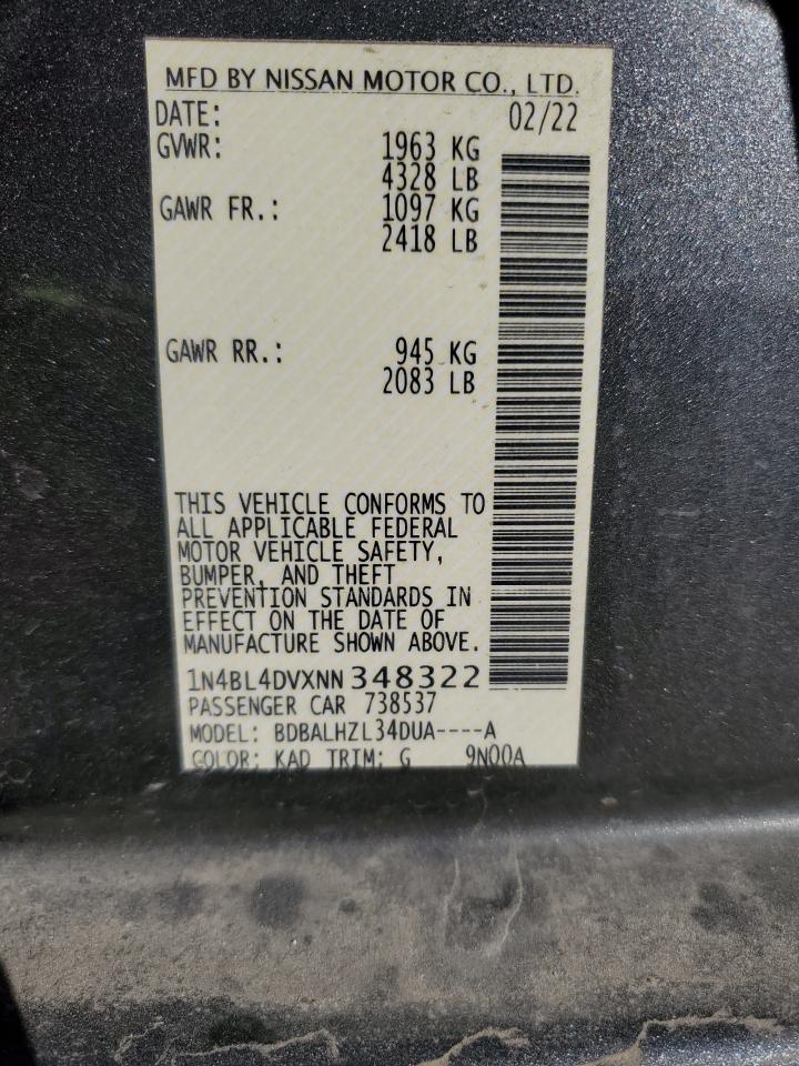 2022 NISSAN ALTIMA SV VIN:KMHLM4AG7MU210285