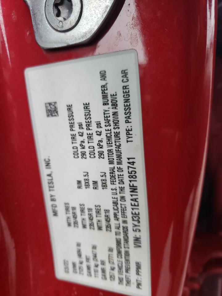 2022 TESLA MODEL 3  VIN:5YJ3E1EA1NF185741