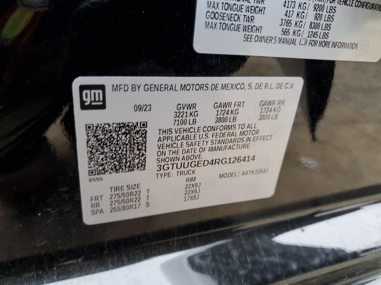 2024 GMC SIERRA K1500 DENALI VIN:3GTUUGED4RG126414