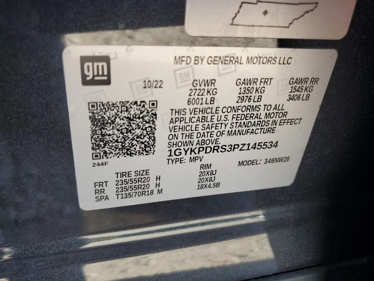 2023 CADILLAC XT6 PREMIUM LUXURY VIN:1GYKPDRS3PZ145534