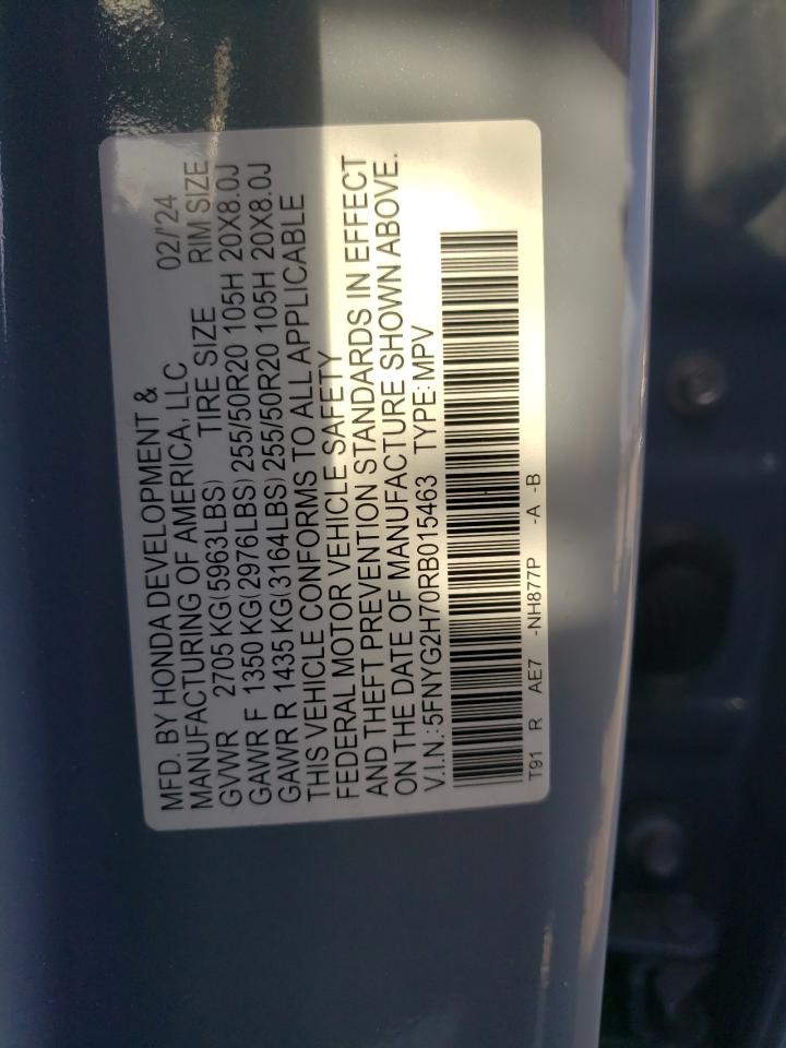 2024 HONDA PILOT TOURING VIN:5FNYG2H70RB015463