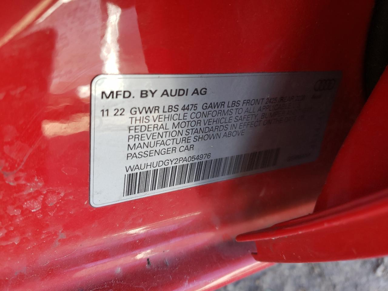 2023 AUDI A3 PREMIUM PLUS VIN:WAUHUDGY2PA054976