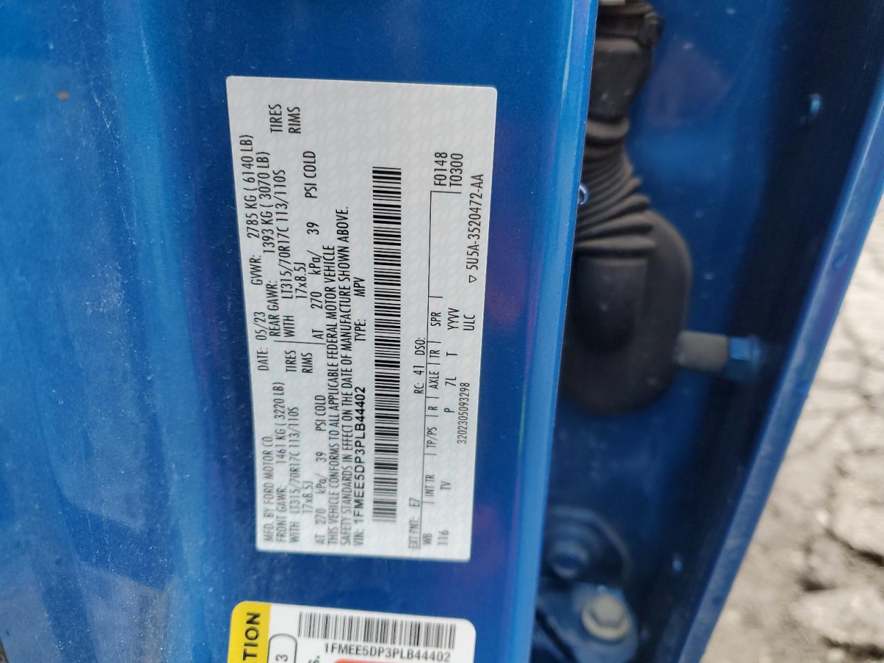 2023 FORD BRONCO BASE VIN:1FMEE5DP3PLB44402