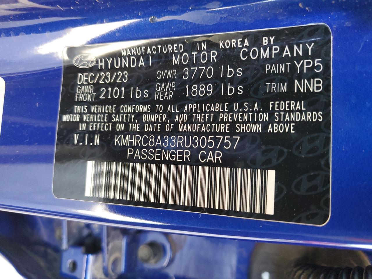 2024 HYUNDAI VENUE SEL VIN:KMHRC8A33RU305757