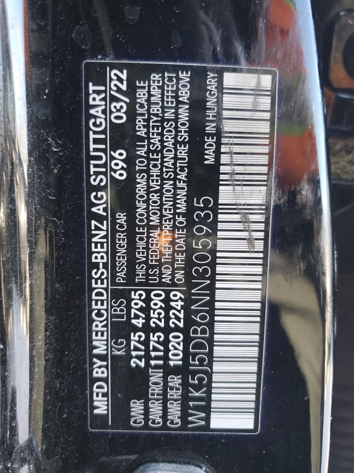 2022 MERCEDES-BENZ CLA 45 AMG VIN:W1K5J5DB6NN305935