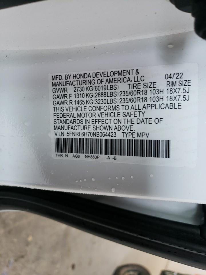2022 HONDA ODYSSEY EXL VIN:5FNRL6H70NB064423