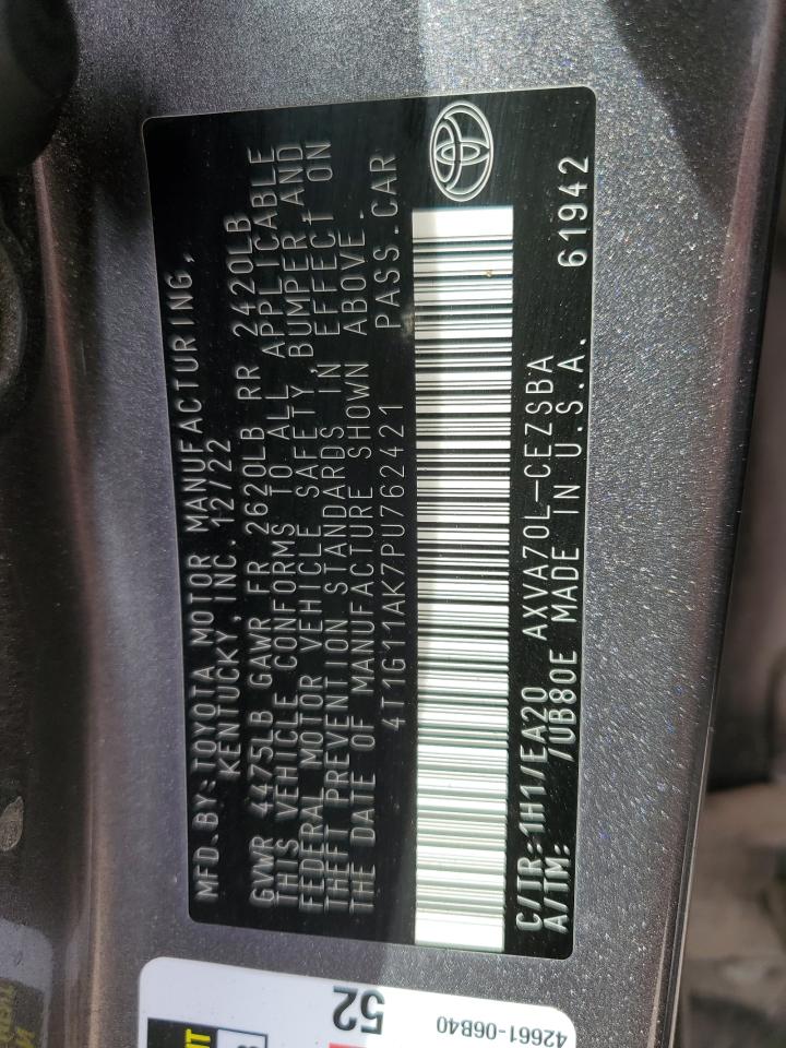 2023 TOYOTA CAMRY SE NIGHT SHADE VIN:4T1G11AK7PU762421