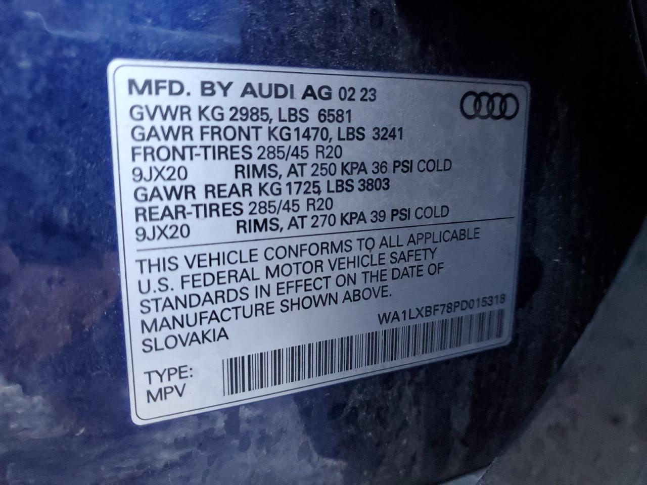 2023 AUDI Q7 PREMIUM PLUS VIN:WA1LXBF78PD015318