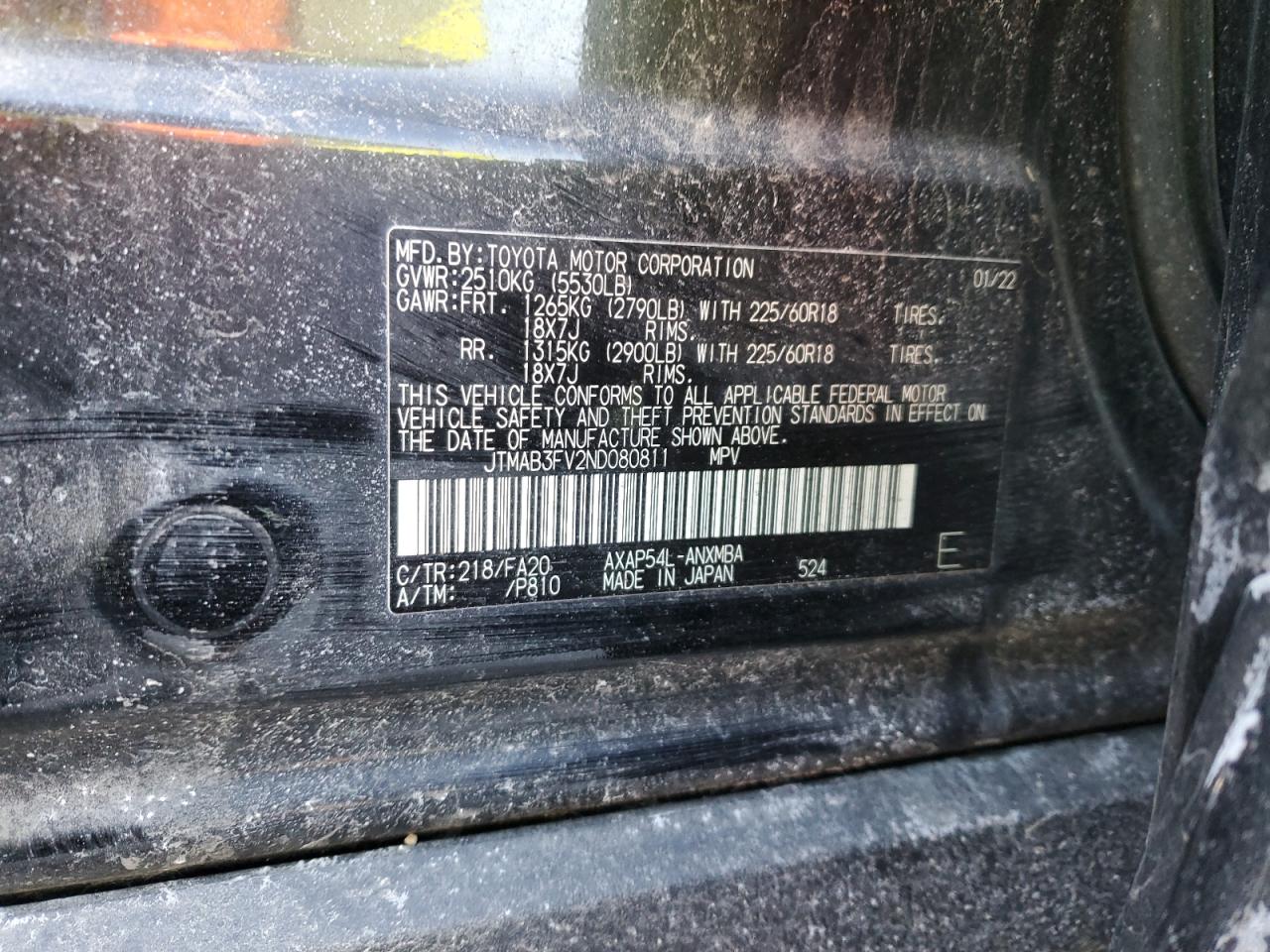 2022 TOYOTA RAV4 PRIME SE VIN:JTMAB3FV2ND080811